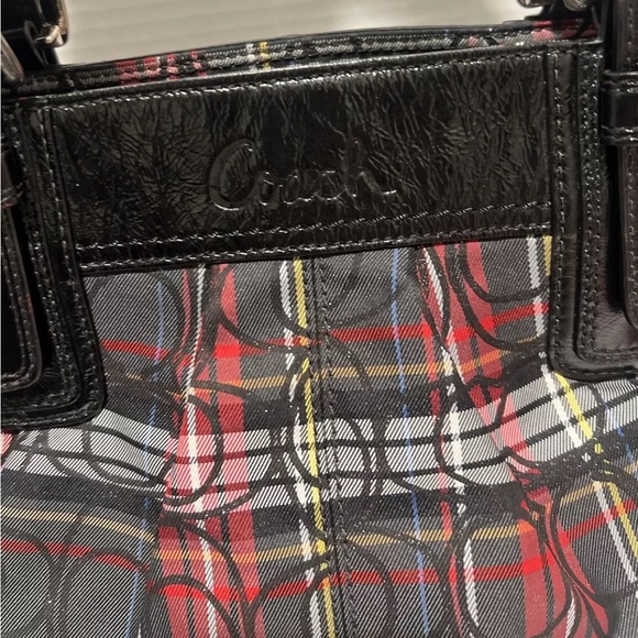 Signature Coach Poppy Bag Red And Black Plaid Shoulder Handbag Medium Size Purse - Picture 4 of 16